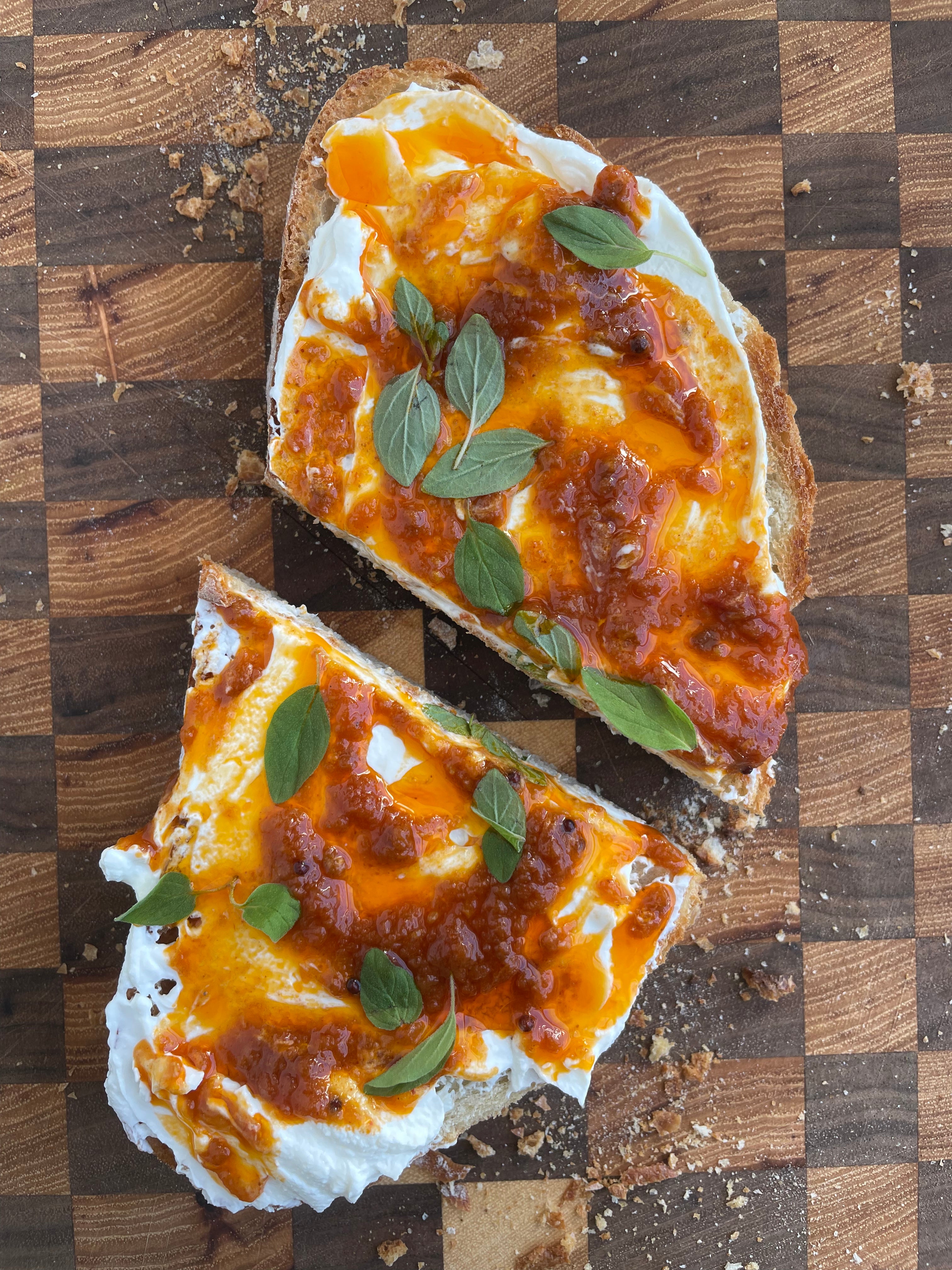 Tomato Achaar Labneh Toast